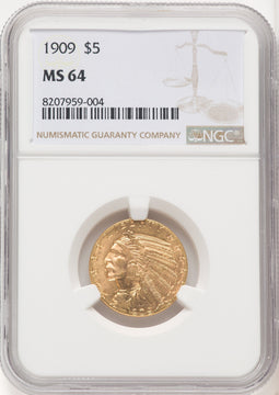 1909 $5 Indian Half Eagle NGC MS64 (772138035)