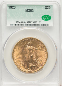 1923 $20 Saint-Gaudens Double Eagle CACG MS63