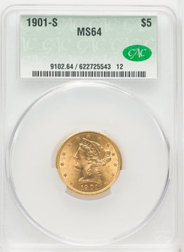 1901-S $5 Liberty Half Eagle CACG MS64