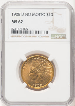 1908-D $10 NO MOTTO Indian Eagle NGC MS62 (771368054)