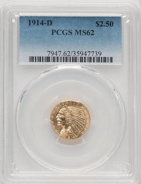 1914-D $2.50 Indian Quarter Eagle PCGS MS62 (772379002)