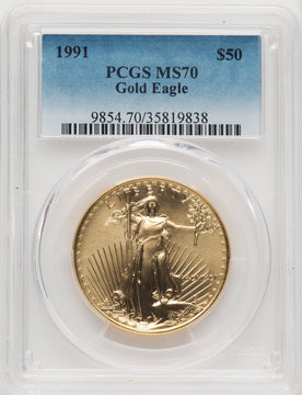 1991 G$50 One-Ounce Gold Eagle Blue Gradient PCGS MS70