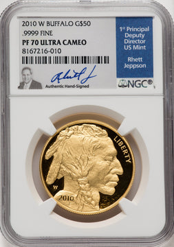 2010-W $50 One-Ounce Gold Buffalo .9999 Fine Gold NGC PF70 Rhett Jeppson