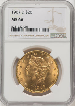 1907-D $20 Liberty Double Eagle NGC MS66 (771404004)