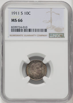 1911-S 10C Barber Dime NGC MS66