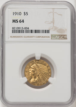 1910 $5 Indian Half Eagle NGC MS64 (910437004)