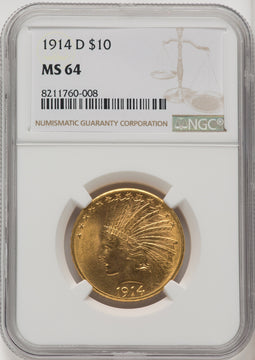 1914-D $10 Indian Eagle NGC MS64 (503654026)