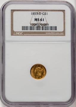1853-O G$1 Gold Dollar NGC MS61 (772501106)
