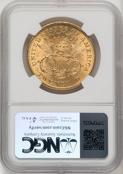 1873 $20 OPEN 3 Liberty Double Eagle NGC MS63+