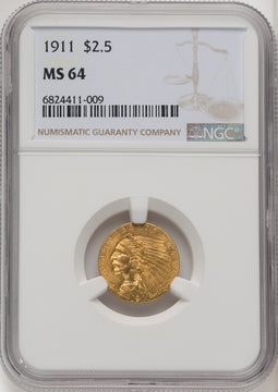 1911 $2.50 Indian Quarter Eagle NGC MS64 (772304020)