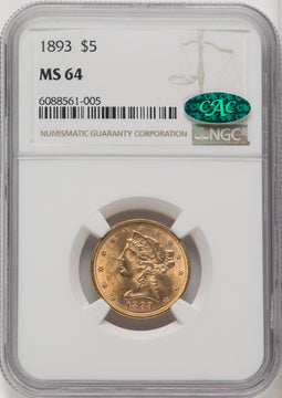 1893 $5 CAC Liberty Half Eagle NGC MS64