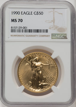 1990 $50 One-Ounce Gold Eagle Brown Label NGC MS70 (769168057)