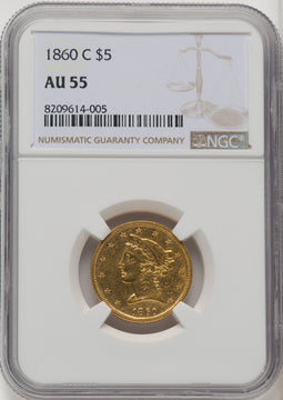 1860-C $5 Liberty Half Eagle NGC AU55