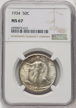 1934 50C Brown Label Walking Liberty Half Dollar NGC MS67