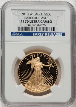 2010-W $50 One-Ounce Gold Eagle First Strike ER Blue NGC PF70 (766510026)