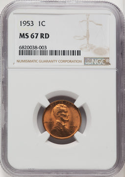 1953 1C RD Lincoln Cent NGC MS67 (772146013)