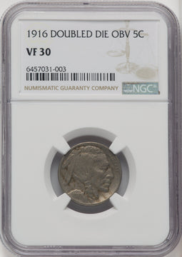 1916 Doubled Die Obverse Buffalo Nickel NGC VF30