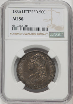 1836 50C Letter Edge Bust Half Dollar NGC AU58