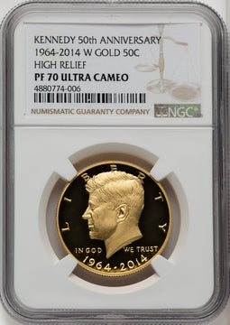 2014-W 50C Kennedy Gold 50th Anniversary Proof Half Dollar NGC PR70