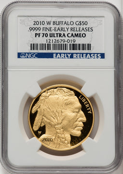 2010-W $50 One-Ounce Gold Buffalo First Strike DM ER Blue NGC MS70 (772470006)