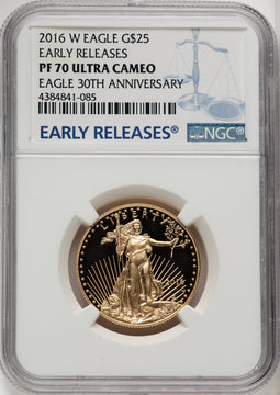 2016-W $25 Half-Ounce Gold Eagle 30th Anniversary First Strike ER Blue NGC PF70