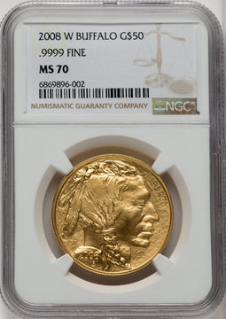 2008-W $50 One-Ounce Gold Buffalo Brown Label NGC MS70 (772006001)