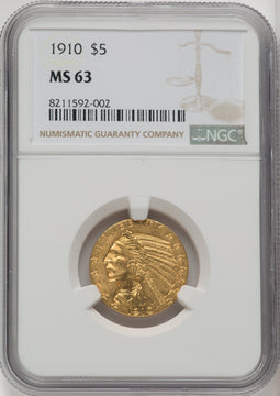 1910 $5 Indian Half Eagle NGC MS63