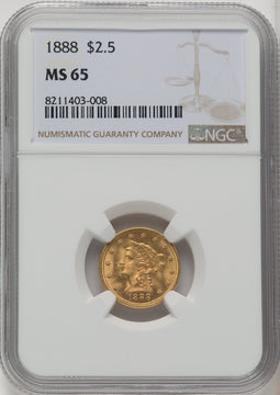 1888 $2.50 Liberty Quarter Eagle NGC MS65
