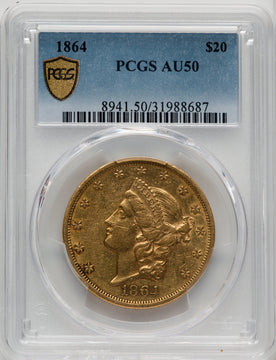1864 $20 Liberty Double Eagle PCGS AU50