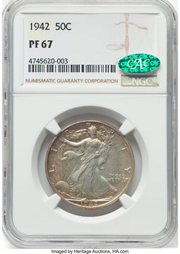 1942 50C CAC Proof Walking Liberty Half Dollar NGC PR67 (777710004)