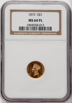 1875 G$1 PL Gold Dollar NGC MS64 (772603056)