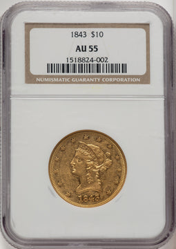 1843 $10 Liberty Eagle NGC AU55 (772603095)