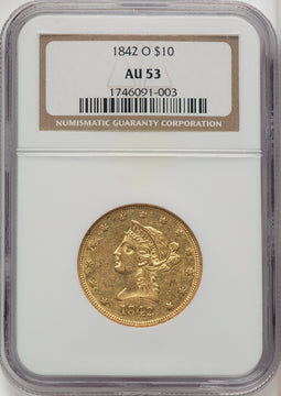 1842-O $10 Liberty Eagle NGC AU53 (772603094)
