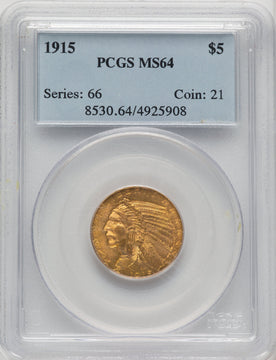 1915 $5 Indian Half Eagle PCGS MS64 (772664002)