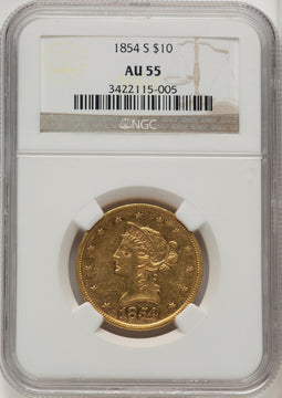 1854-S $10 Liberty Eagle NGC AU55 (772603101)