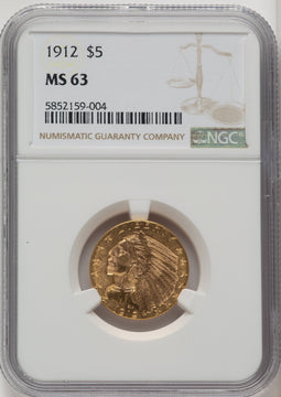1912 $5 Indian Half Eagle NGC MS63 (772603156)