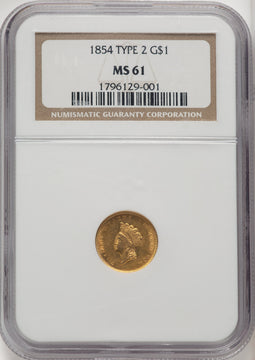 1854 G$1 Type Two Gold Dollar NGC MS61 (506887001)