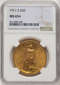 1911-S $20 Saint-Gaudens Double Eagle NGC MS65+ (520105016)