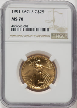1991 $25 Half-Ounce Gold Eagle Brown Label NGC MS70 (768809001)