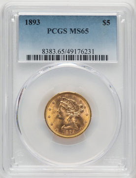 1893 $5 Liberty Half Eagle PCGS MS65