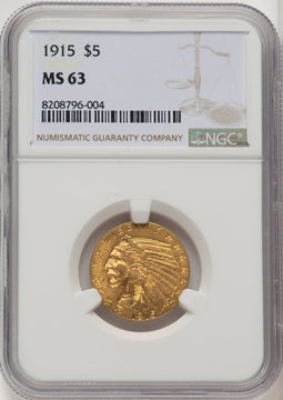 1915 $5 Indian Half Eagle NGC MS63 (772838001)