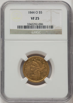 1844-O $5 Liberty Half Eagle NGC VF25