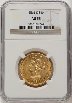 1861-S $10 Liberty Eagle NGC AU55 (772603070)