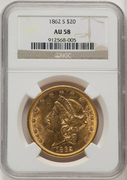 1862-S $20 Liberty Double Eagle NGC AU58 (772603120)