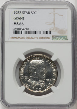 1922 50C Grant With Star Commemorative Silver NGC MS65 (771662013)