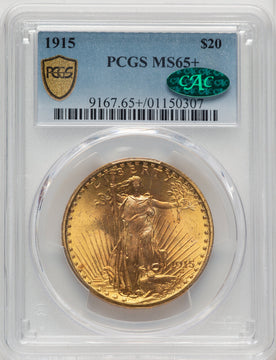 1915 $20 CAC Saint-Gaudens Double Eagle PCGS MS65+