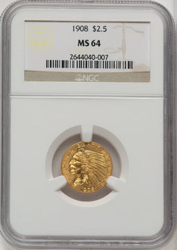 1908 $2.50 Indian Quarter Eagle NGC MS64 (772304027)