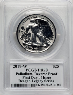 2019-W Palladium Eagle 1 oz REV FDI Reagan Legacy Series Michael Reagan Picture PCGS PR70
