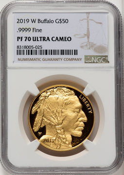 2019-W $50 One-Ounce American Buffalo .9999 Fine Gold NGC PF70 (519850044)