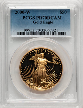 2000-W $50 One-Ounce Gold Eagle Blue Gradient PCGS PR70